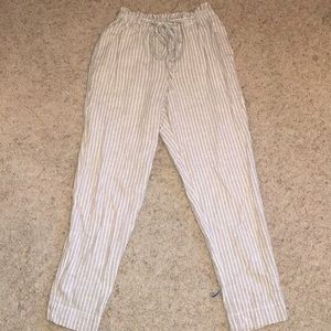 Tan and white striped paperbag pants size medium